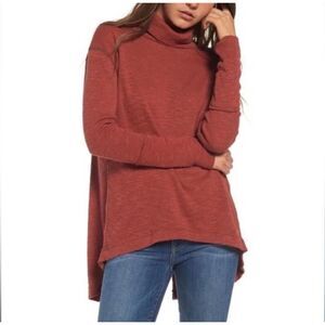 We The Free Split Back Pullover Turtleneck Size Small Knit Sweater Sienna Red